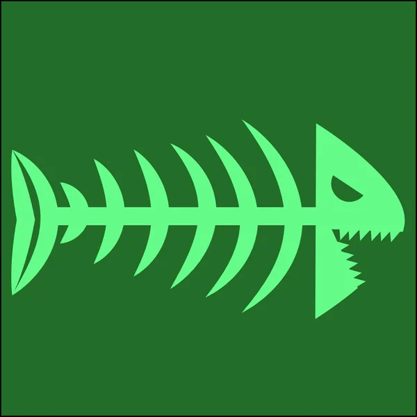 Esqueleto de pescado verde sobre un fondo verde — Vector de stock