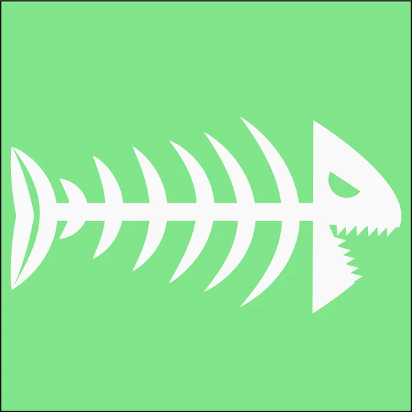 Esqueleto de pescado blanco sobre un fondo verde — Vector de stock