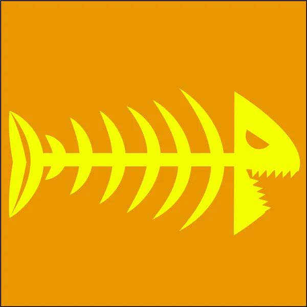 Esqueleto de pescado amarillo sobre un fondo naranja — Vector de stock