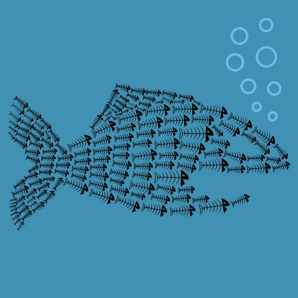 Pescado negro sobre un fondo azul — Vector de stock