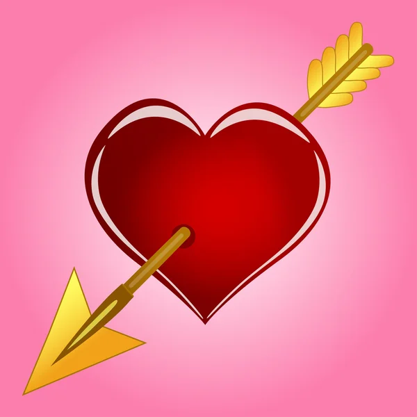 Красное сердце с золотой стрелой — стоковый вектор