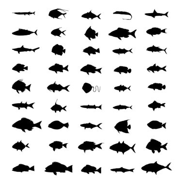 set of silhouettes of fish clipart