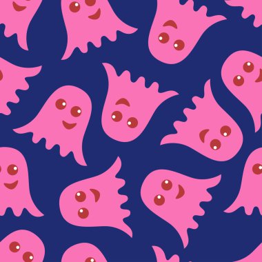 mavi bir arka plan üzerinde pembe ghosts of seamless modeli