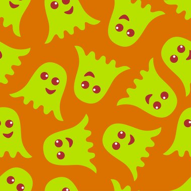 turuncu bir arka plan üzerinde ışık yeşil ghosts of seamless modeli