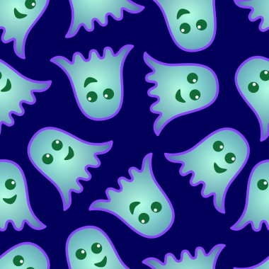 mavi bir arka plan üzerine açık mavi hayaletler seamless modeli