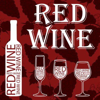 Kırmızı şarap. kırmızı bir arka plan üzerinde üzüm desen