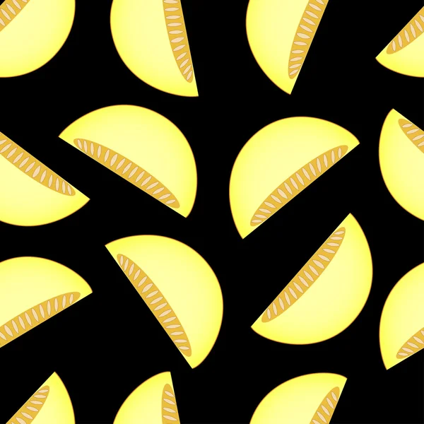 Modello di fette di melone su sfondo nero — Vettoriale Stock
