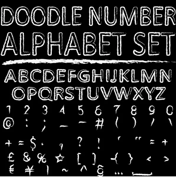Set alfabet nomor doodle - Stok Vektor