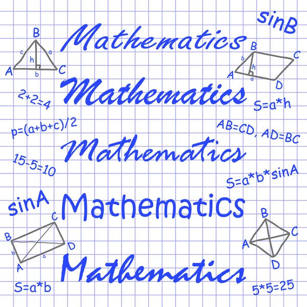 Matematyka różne ręce, formuły w arkuszu notatnik — Wektor stockowy