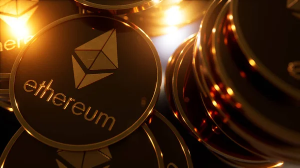 Ethereum Kryptowährung Dunkelgrauer Hintergrund — Stockfoto