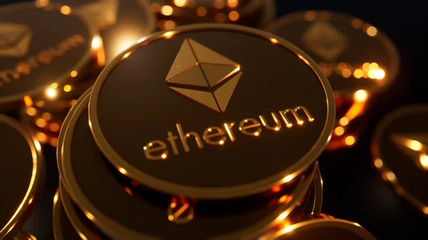 Ethereum Kripto Para Birimi Koyu Gri Arkaplan — Stok fotoğraf