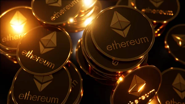 Ethereum Kripto Para Birimi Koyu Gri Arkaplan — Stok fotoğraf