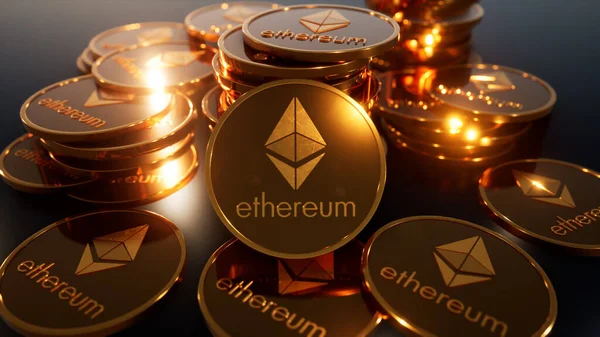 Criptovaluta Ethereum Sfondo Grigio Scuro — Foto Stock