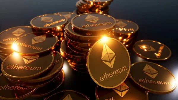 Ethereum Cryptocurrency Σκούρο Γκρι Φόντο — Φωτογραφία Αρχείου