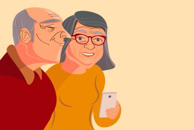 yaşlı ve mutlu insanlar gülümseme ve bir selfie yapmak