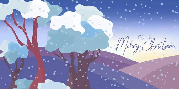 Mutlu noeller. Karlı kış manzarası. Noel kartı.