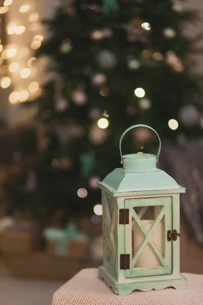 Christmas lantern in the new year background — Stock Photo, Image