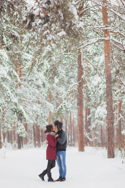 Mutlu genç eğleniyor çift Winter Park. Aile açık havada. aşk, Sevgililer günü