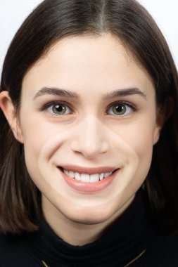 Face portrait of a pretty girl with the tan mark left by the protective mask