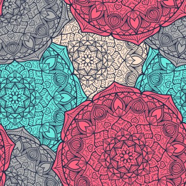 Dikişsiz vektör mandala deseni. Vintage dekoratif unsurlar. Elle çizilmiş arka plan. İslam, Arapça, Hint, Osmanlı motifleri.