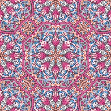 Dikişsiz vektör mandala deseni. Vintage dekoratif unsurlar. Elle çizilmiş arka plan. İslam, Arapça, Hint, Osmanlı motifleri.