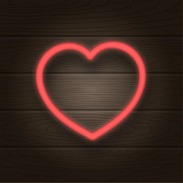 Glowing heart on wooden background. Valentines Day or Wedding card design. — ストックベクタ