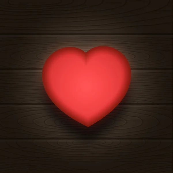 Glowing heart on wooden background. Valentines Day or Wedding card design. — Stock Vector