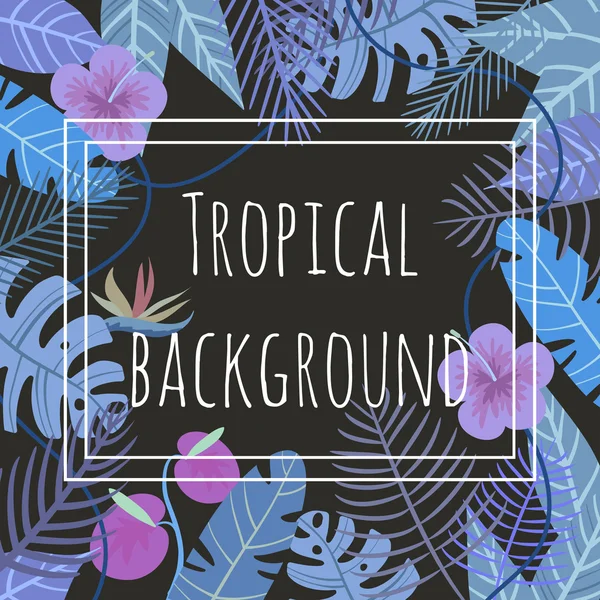 Fundo vetor tropical com flores e folhas de palma — Vetor de Stock