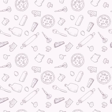 Doodle ekmek simgeleri ile Seamless modeli. Elle çizilmiş antika arka plan