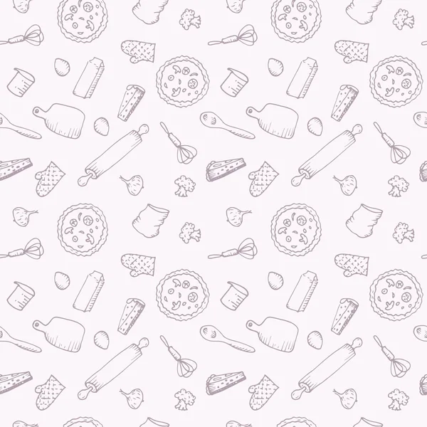 Padrão sem costura com ícones de padaria doodle. Mão desenhado vintage fundo —  Vetores de Stock