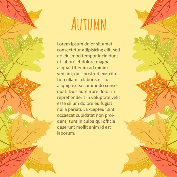 Brillante borde vertical colorido con hojas de otoño sobre fondo claro. Puedes colocar tu texto en el centro . — Archivo Imágenes Vectoriales