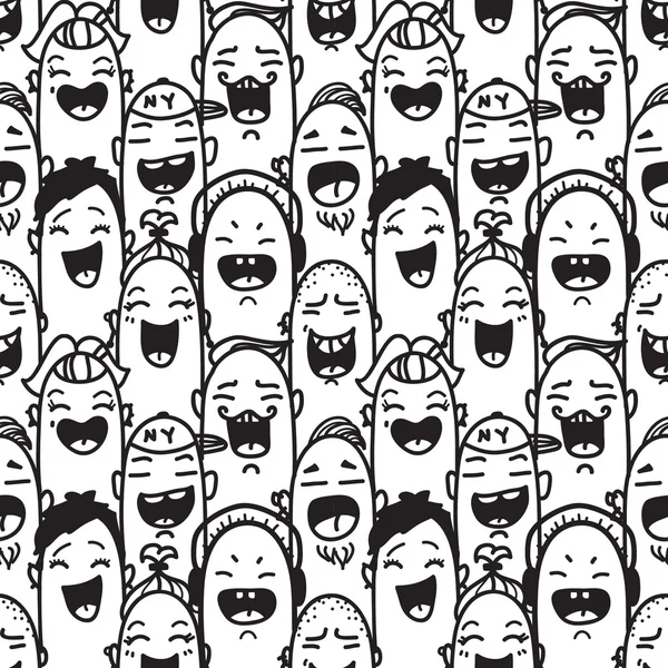 人を笑いの群衆。手描きのシームレス パターン. — ストックベクタ