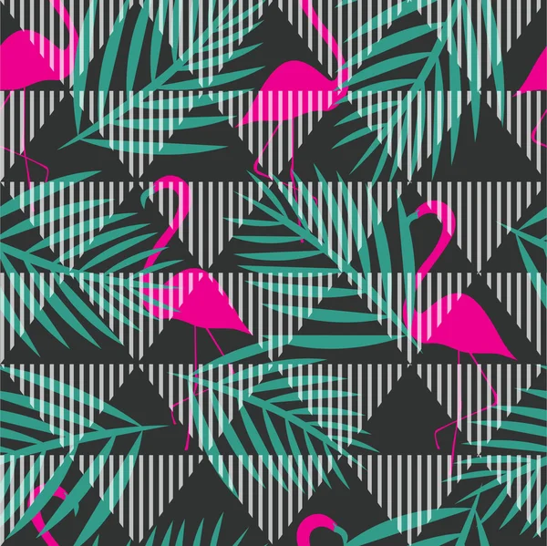 çizgili geometrik süsleme ile sorunsuz flamingo vektör desen
