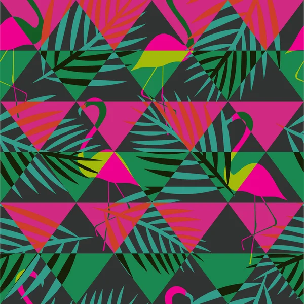 Motifs vectoriels flamants sans couture avec ornement triangle de couleur — Image vectorielle