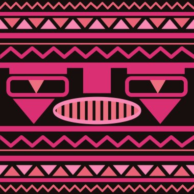 Kesintisiz geometrik etnik Aztek desen. Pembe renk arka plan süsleme.