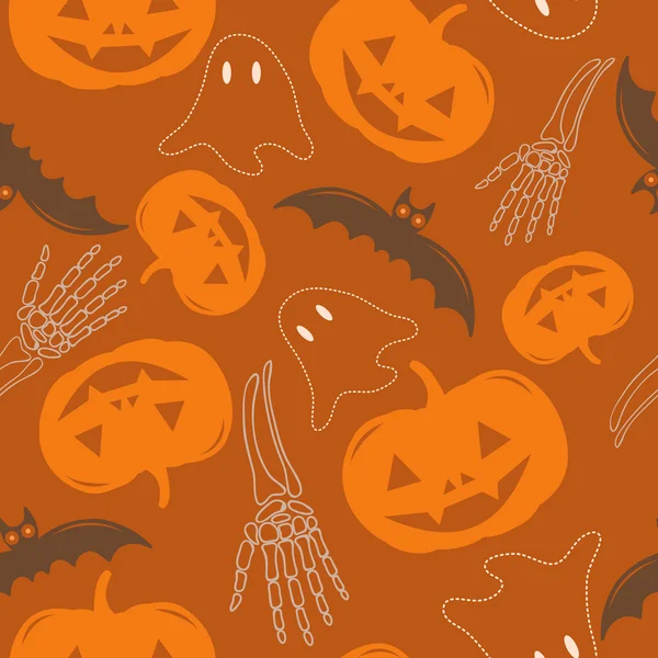 Patrón festivo sin costuras de color Halloween sobre fondo naranja — Vector de stock