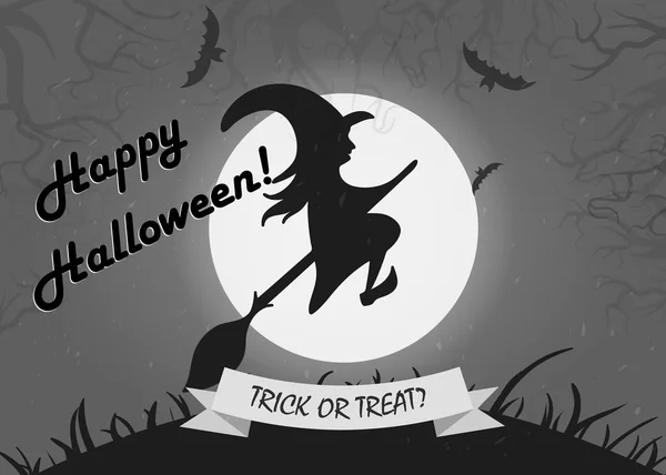 Retro Halloween poster met heks. Film die eindigde op scherm - Happy Halloween. — Stockvector