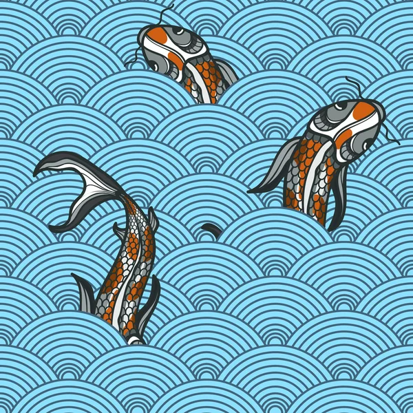carps mavi etnik Japon arka plan üzerinde ile Seamless Modeli