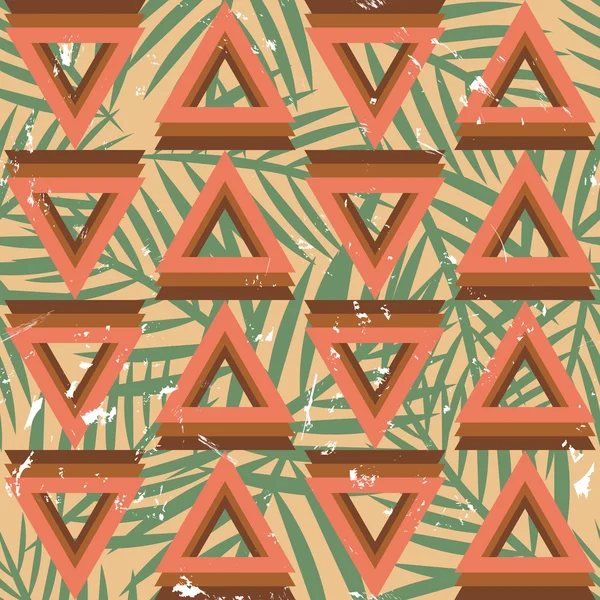 Vzor bezešvé geometrický trojúhelník s palm listy. Vintage pozadí. — Stockový vektor