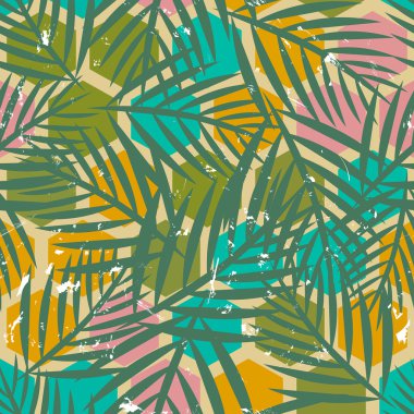 Palmiye yaprakları ile kesintisiz geometrik altıgen renk desen