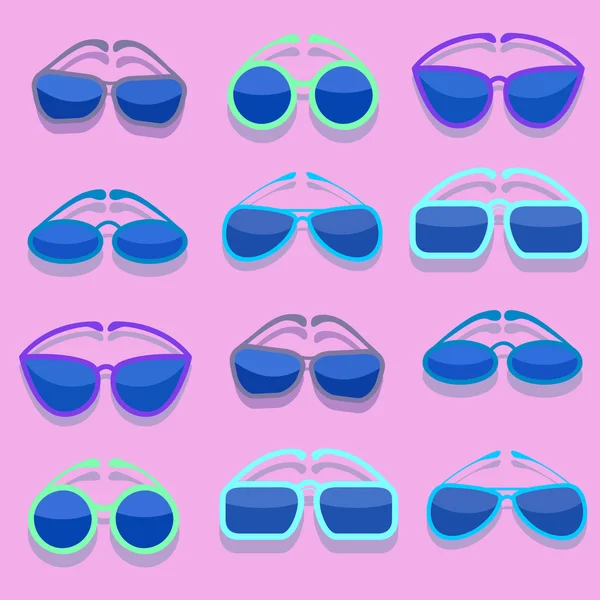 Set of vector glasses on pink background — Stock Vector