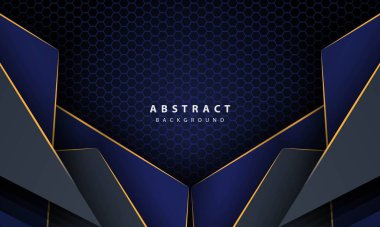 Altın çizgi gradyan şekilli koyu soyut altıgen arkaplan. Pankart, poster, kapak vs. için tasarım şablonu.