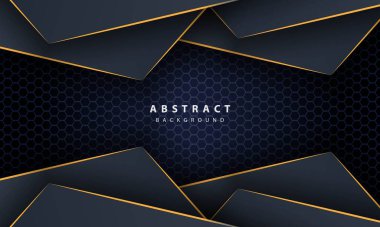 Altın çizgi gradyan şekilli koyu soyut altıgen arkaplan. Pankart, poster, kapak vs. için tasarım şablonu.
