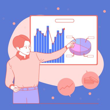 Erkek öğretim üyesi ekonomi üzerine bir konferans veriyor.