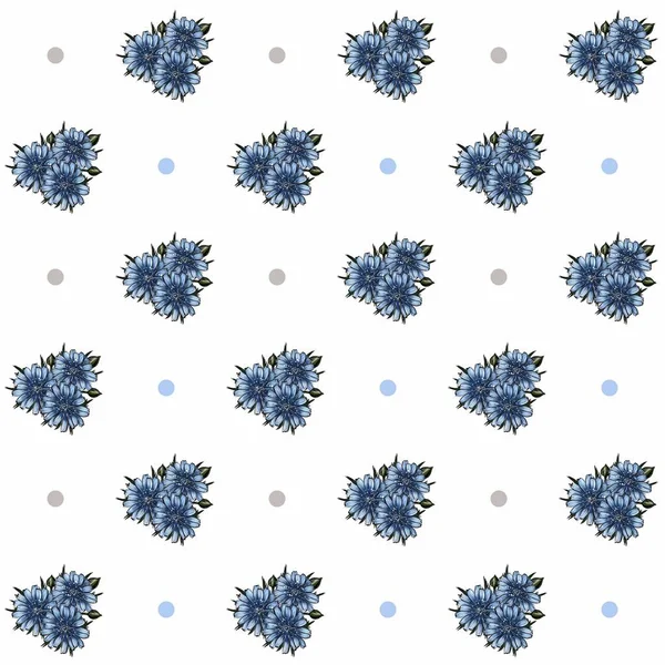 Płynny Wzór Romantycznymi Bukietami Kwiatów Cykorii Niebieskimi Szarymi Kółkami — Zdjęcie stockowe
