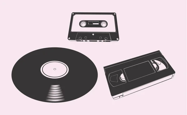 Ilustraciones Medios Audio Vídeo Vintage — Archivo Imágenes Vectoriales