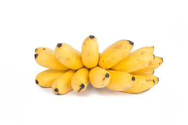 Olgun pisang mas muz üzerinde beyaz izole