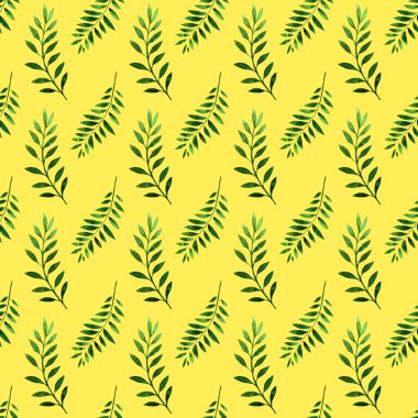 Sulu Boya Dikişsiz desen yeşil dallar.