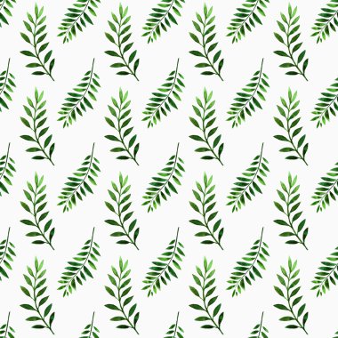 Sulu Boya Dikişsiz desen yeşil dallar.