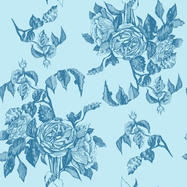 Vintage roses hand drawing seamless pattern.